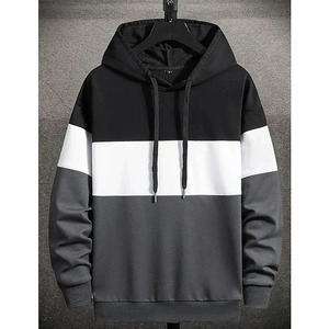 Sweat-shirt à capuche pour homme, color block bleu clair, blanc, noir, coupe classique, décontracté, pour l'automne, 100% polyester tricoté, 2027 - Product Image 5