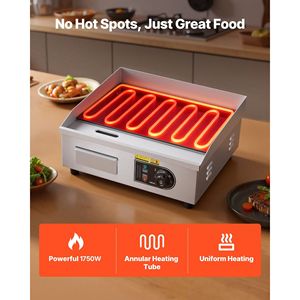 Piastra Elettrica Commerciale 1750W, 45 x 30 cm, in Acciaio Inossidabile, da Banco, con Controllo Temperatura Regolabile 122-570°F - Product Image 3