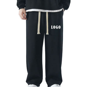 กางเกงขายาวทรงบэгกี้ผู้ชายคุณภาพสูง ผ้าฝ้าย 100% เอวยางยืด ระบายอากาศได้ดี ทรงโอเวอร์ไซส์ ดีไซน์เรียบง่าย รับสกรีนโลโก้ - Product Image 4