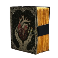 Journal Gothique en Cuir Véritable Fait Main, Grimoire Livre de Sortilèges 400 Pages, Cœur Anatomique, Sorcellerie, Occultisme, Tarot, Journal Intime à Bordures Frangées