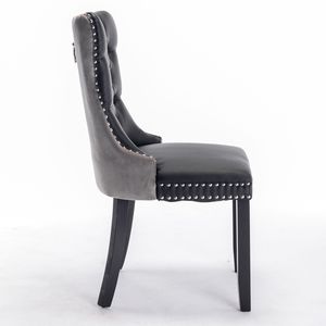 Sedia da Pranzo Contemporanea di Alta Gamma in Velluto PU, Arredamento Moderno in Legno Massello con Gambe in Legno e Finitura con Borchie - Product Image 1