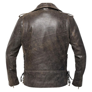Blouson moto en cuir de vachette marron pour homme, col rabattable, fermeture éclair, manches classiques, couleur unie, grande taille, vêtement d'automne - Product Image 3