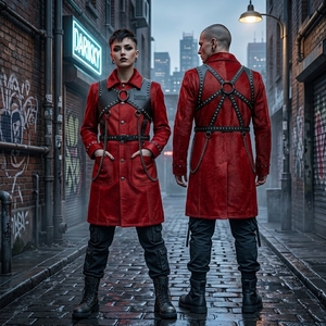 Custom Men Hair On Hide Real Leather Trench Coat Wholesale Studded Harness Heavy Metal Chain <b>Punk</b> Overcoat Supplier Factory - Product Image 5