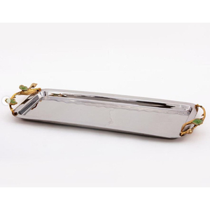 Vintage Food Dessert <b>Snacks</b> Serving <b>Tray</b> Stainless Steel Server <b>Tray</b> With Lily Designer Handle For Hotel Restaurant Accessories - Product Image 4