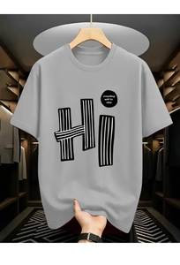 เสื้อยืดแขนสั้นผู้ชายทรงปกติ คอกลม ผ้าฝ้าย 100% ระบายอากาศได้ดี สไตล์สตรีทแวร์ลำลอง ดีไซน์ด้านหน้า สีดำ สีเบจ คุณภาพสูง 180 - Product Image 2