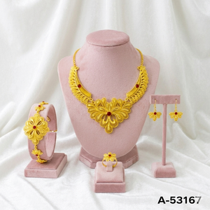 Traditional 24K Gold Plated Brass Lab Created Zircon Women's Bridal Jewelry Set Charm Necklace Bracelet Insect Design Trendy - Product Image 1