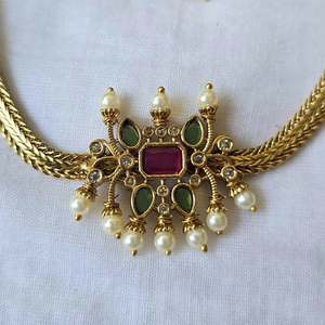 Trendy Zircon Choker Necklace Earring <b>Set</b> for <b>Women</b> Gold Plated Handmade Wedding <b>Gift</b> with Oxidized Polish Finish Casual Style - Product Image 3