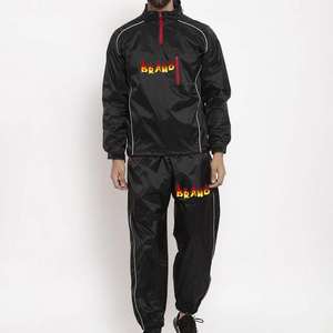 <b>Men's</b> Black Tracksuit Set With Flame Brand Logo <b>Half</b>-<b>Zip</b> <b>Jacket</b> And Drawstring Pants Sporty Casual Wear Autumn Season - Product Image 1