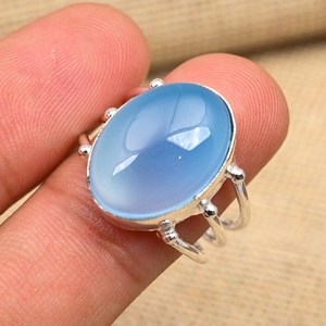 Anillo de Calcedonia Azul, Plata de Ley 925, Joyería de Piedras Preciosas Hecha a Mano, Regalo para Ocasiones Especiales - Product Image 2