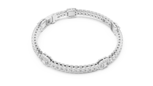 Ensemble de bracelets tennis classiques en or blanc 18 carats plaqué rhodium, sertis de diamants taille émeraude cultivés en laboratoire et d'un halo de diamants, certifié par une tierce partie - Product Image 3