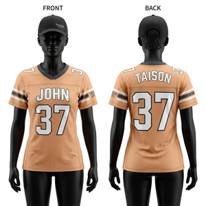 Camiseta de Fútbol Americano para Mujer, 260 GSM, Poliéster Transpirable, Paneles Amarillos y Negros en los Hombros, Sublimación Personalizada, Tackle Twill - Product Image 5