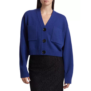Cárdigan de lana/acrílico para mujer, estilo casual, cuello en V, holgado, suave, cálido, con botones, tejido acanalado, para invierno - Product Image 4