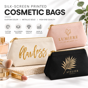 Bolsa de Cosméticos de Lona de Algodón con Impresión Personalizada al por Mayor, con Logotipo Dorado Metálico y Cremallera - Product Image 3