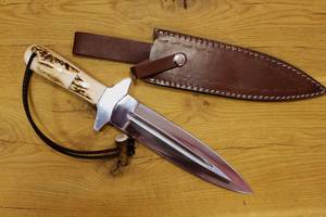 Cuchillo utilitario de acero de Damasco con hoja de punta curva, mango de madera, funda de cuero, 6.7 pulgadas de longitud total, grado DIY, punta afilada, 3 años de garantía - Product Image 3