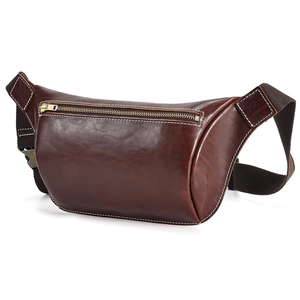 <b>Top</b> Quality Custom Leather Waist Bag Unisex Adjustable Zipper Closure Brown Pillow Shape Daily Use Fanny Packs - Product Image 4
