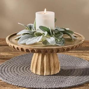 Support à gâteau moderne en bois de manguier naturel, sculpté à la main, cannelé, écologique, avec bord festonné, lavage à la main uniquement, pour hôtel - Product Image 2