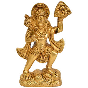 Sculpture en laiton de 5 pouces faite à la main de Lord Hanuman debout sur la montagne fabriquée en Inde - Product Image 1