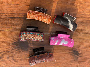 Western <b>Tooled</b> Leather <b>Hair</b> Clip Western Cowgirl <b>Hair</b> Claw Clip Cowhide <b>Tooled</b> Leather Claw Clip <b>Hair</b> <b>Accessories</b> - Product Image 5