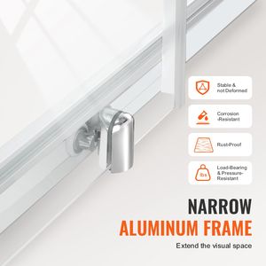 Porta Scorrevole per Doccia Semi-Frameless 57.7 x 59 W x 70 H Pollici, Vetro Temperato Trasparente da 1/4 di Pollice, Impermeabile, Spessore 10mm - Product Image 4