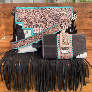 Gran oferta 2024, bolso cruzado de cuero mecanizado a mano y billetera de bloqueo RFID para mujer, conjuntos de embrague de piel de vaca a la moda para mujer - Product Image 2