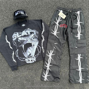 Ensemble survêtement et sweat à capuche délavé à l'acide, personnalisé, 100% coton éponge, survêtement oversize pour homme, pantalon de survêtement évasé et sweat à capuche - Product Image 6