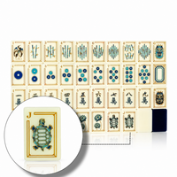 Set Mahjong Mewah Modern Amerika 1,42 Inci Ubin Akrilik Dua Lapis Warna Biru Dongker Desain Naga dan Bangau Oriental 160 PCS Portabel