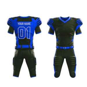 Maillot de football américain personnalisé unisexe col en V manches courtes noir bleu sublimé anti-humidité maille régulière uniforme - Product Image 6