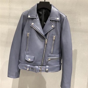 Veste moto en cuir PU pour femme, col montant, manches longues, fermeture éclair, longueur courte, couleur unie, style automne - Product Image 2