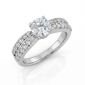 2.70 CT Total Diamond Weight 14K White Gold Lab Grown Diamond Round Cut <b>Split</b> Shank Double Row Pave Engagement <b>Ring</b> - Product Image 4