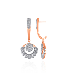 14K Rose Gold Diamond Earrings Classic Floral Drop Design Round Brilliant Cut Lab-grown Diamonds Women's Wedding Jewelry - Product Image 3
