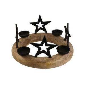 Most Selling Item Cast Aluminum Christmas 4 Star and 4 T-Light With Mango Wood Round Base Table Decorative Gifts for Sale - Product Image 1