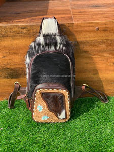 Nouveau Style occidental véritable peau de vache repoussé fourrure cuir unisexe poitrine sac utilitaire haute qualité Premium fourrure cuir Messenger poitrine sacs - Product Image 4