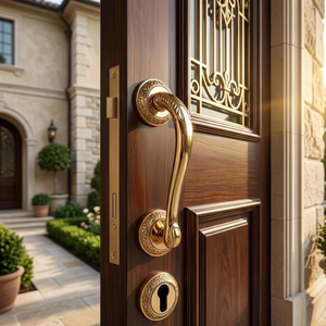 Poignée de porte moderne en laiton massif Designer Vega, durable, avec plaque décorative pour hôtels |   Quincaillerie de porte extérieure de luxe - Product Image 2