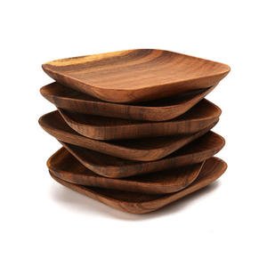 Plateau de service carré en bois d'acacia, plateau à dessert, plateau de service en bois poli écologique, authentique fait main - Product Image 1