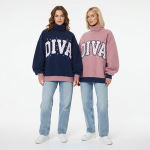 Oversized <b>Turtleneck</b> Mock Neck Sweatshirt Women Color Blocked Letter Print Cotton Knitted Autumn Streetwear Pullover <b>Sweater</b> - Product Image 4