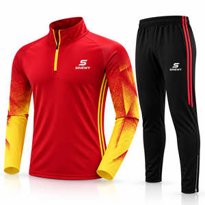 Ensemble de survêtement SINEWY pour homme, dégradé rouge-jaune, manches longues, fermeture éclair, respirant, anti-UV, évacuation de l'humidité, pantalon à taille élastique - Product Image 1