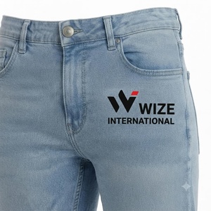 Jean en denim coupe droite bleu clair pour homme WIZE INTERNATIONAL, taille haute, fermeture boutonnée, décontracté, respirant, 100 % coton, style été - Product Image 4