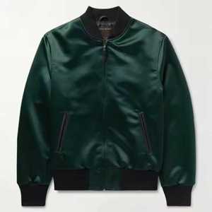 Vestes en satin pour hommes, taille et logo personnalisés, coupe-vent, bicolore vert, style bomber, en vente - Product Image 1