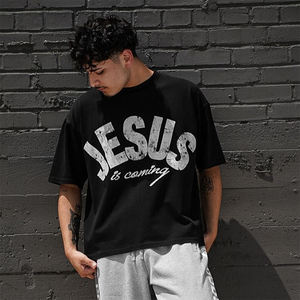 T-shirts courts en coton 250 GSM de qualité supérieure pour hommes, couleur noire, coupe ample, imprimés avec logo personnalisé – Collection 2026 - Product Image 4