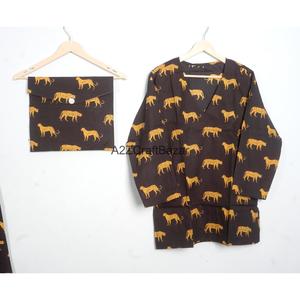 Conjunto de pijama de algodón para mujer, ropa de dormir estampada, conjunto de pijama de dos piezas con cintura elástica, pantalones de manga larga para verano - Product Image 2