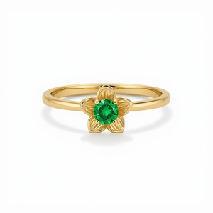 Anillo Floral de Oro Sólido de 18K con Baño de Rodio y Esmeralda, con Pétalos Esculpidos, Joyería de Lujo para Bodas y Fiestas, OEM - Product Image 6
