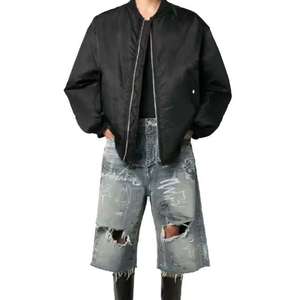 Pantalones Cortos Bermuda de Mezclilla Rasgados de Cintura Alta para Hombre con Estampado de Letras Dibujadas a Mano, Cierre de Botones, Estilo Urbano, de Lona de Algodón - Product Image 4