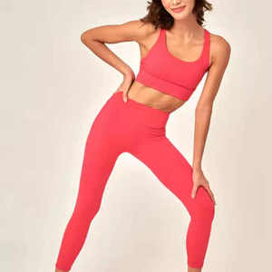 Ensemble de yoga 2 pièces pour femme : Crop top uni à col rond et dos nageur, et legging taille haute longueur intégrale, sans couture, respirant, en Spandex - Product Image 3