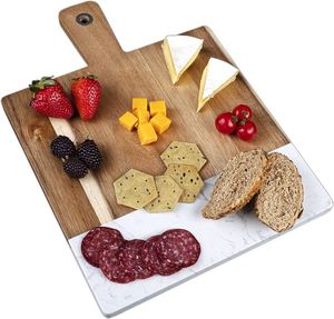 Planche à découper en marbre de qualité supérieure, plateau de service de luxe pour fromages avec poignée en bois pour la cuisine à domicile - Product Image 1