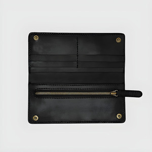 Portefeuille long à deux volets en cuir véritable pour hommes, porte-cartes bleu avec poche à fermeture éclair, portefeuille élégant à fermeture à pression - Product Image 4