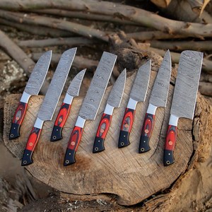 Ensemble de couteaux de cuisine Damas avec couteau à découper, couteau de chef fait main, couteau à trancher et couteaux utilitaires – Ensemble de couteaux de cuisson professionnels en gros - Product Image 1