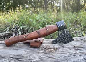 Custom Hand Forged High Carbon Steel Axe Outdoor Camping Hunting Hatchet Wooden Handle Survival Axe With Cover Survival <b>Tool</b> - Product Image 5