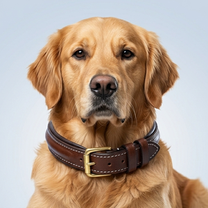Premium Luxury Cognac Brown Genuine <b>Leather</b> Raised Padded <b>Dog</b> <b>Collar</b> Soft Lining <b>Collar</b> White Contrasting Stitching - Product Image 1