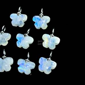 Pendentif Papillon en Pierre de Lune Arc-en-ciel Naturelle, Argent 925, Pierre Précieuse Sculptée à la Main, pour la Fabrication de Bijoux - Product Image 5