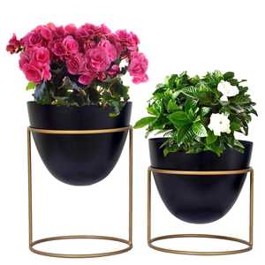 Macetas Modernas Negras con Soportes Metálicos Dorados para Plantas de Interior, Diseño Circular, Estilo Minimalista, para Escritorio - Product Image 1